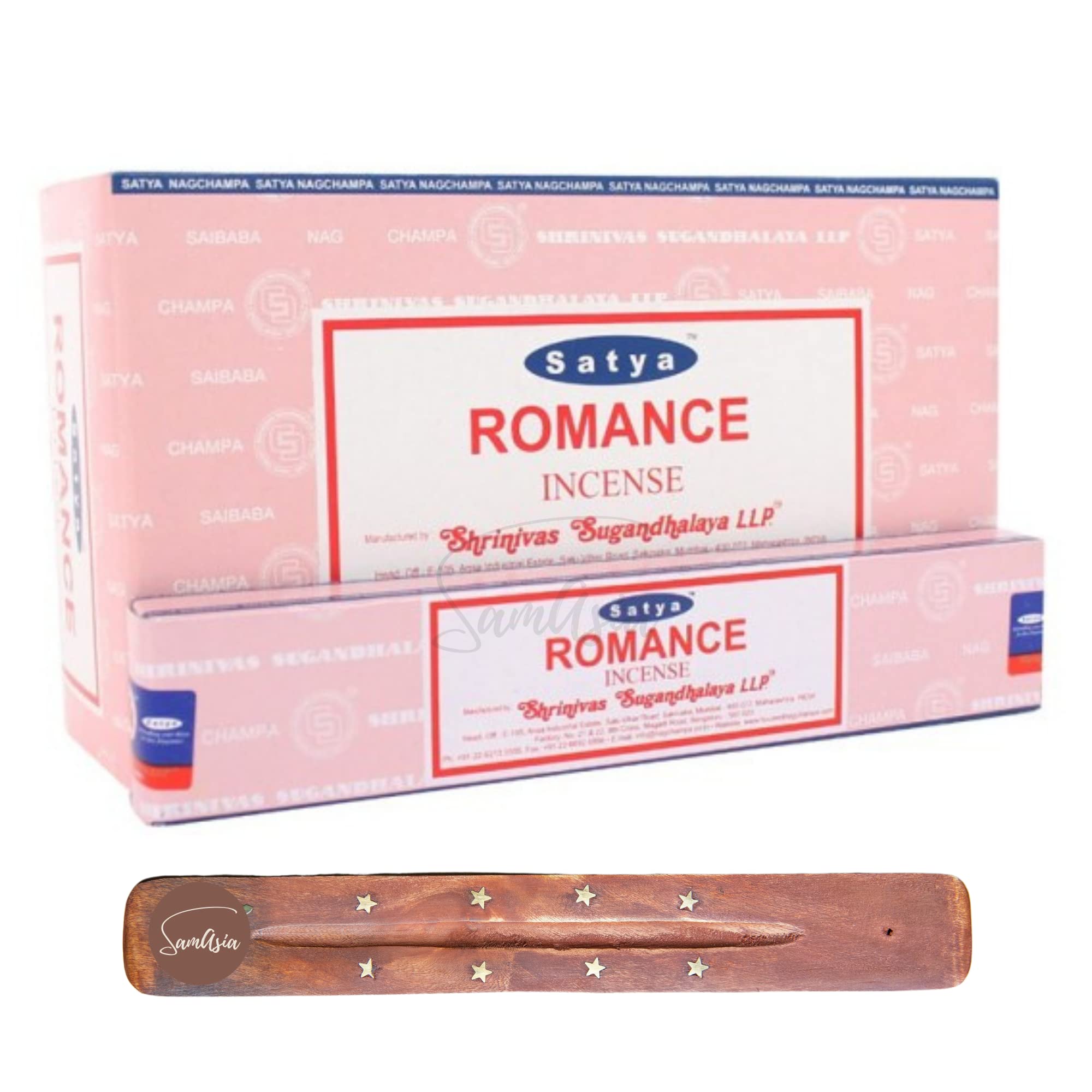 Satya Nag Champa Romance Incense Sticks | x12 pack | with SAMASIA incense sticks holder | Used for Roomatherapy, Spa, Yoga, Weddings, Meditation, Healing, Positivity and Relaxation โ image 1