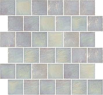 Susan Jablon Mosaics 2x2 Inch Icy White Iridescent Glass Tile Reset In Offset Layout Kitchen White Tiles For Backsplash Amazon Com