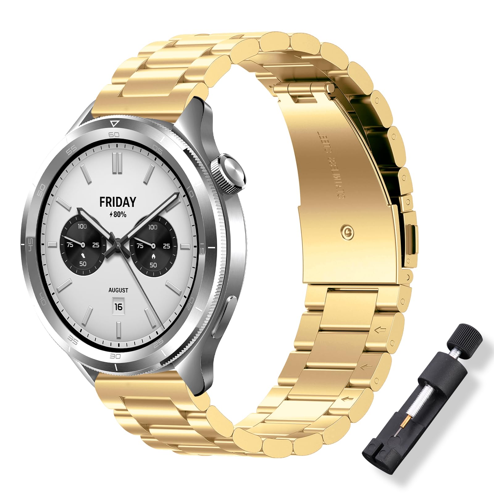 ToVioc Strap for Xiaomi Watch 5/2/S4/S4 Sport/S3/Redmi Watch 5 Active/Mi Watch, 22mm Elegant Stainless Steel Metal Watch Bnad for Amazfit Bip 6/Active Max/Balance 2/T-Rex 3 Pro 48mm - Gold