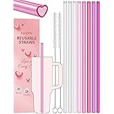NiHome 8-Pack 12" Reusable Heart Shaped Straws Fit for Stanley Tumbler 40/30/64oz, Gradient Pink Plastic Drinking Straws for Stanley Cups, Heart Shape Straw for Christmas, Valentine’s Day, BPA-Free