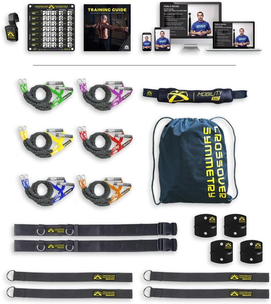 Deluxe Package with Squat Rack Straps – Shoulder Resistance Bands/Cords – Perfect for Crossfit, Warmups, Arm Care, Rotator Cuff Exercise or Physical Rehab From Injury by Crossover Symmetry