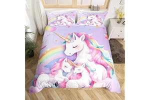 Women Unicorn Family Duvet Cover Set Twin Size,2 Pieces Breathable Magic Theme Bedding Sets(1 Duvet Cover+1 Pillowcase),Child