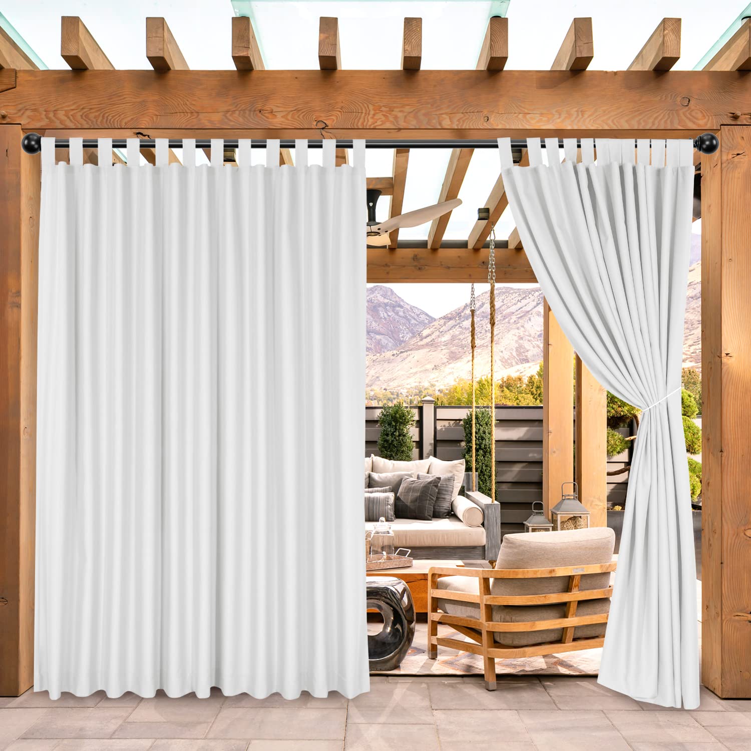 Photo 1 of BONZER Wide Outdoor Curtains for Patio Waterproof, Privacy Tab Top Outside Curtains for Porch, Pergola, Cabana, Gazebo, Deck, 1 Panel, 100x95 Inch, White