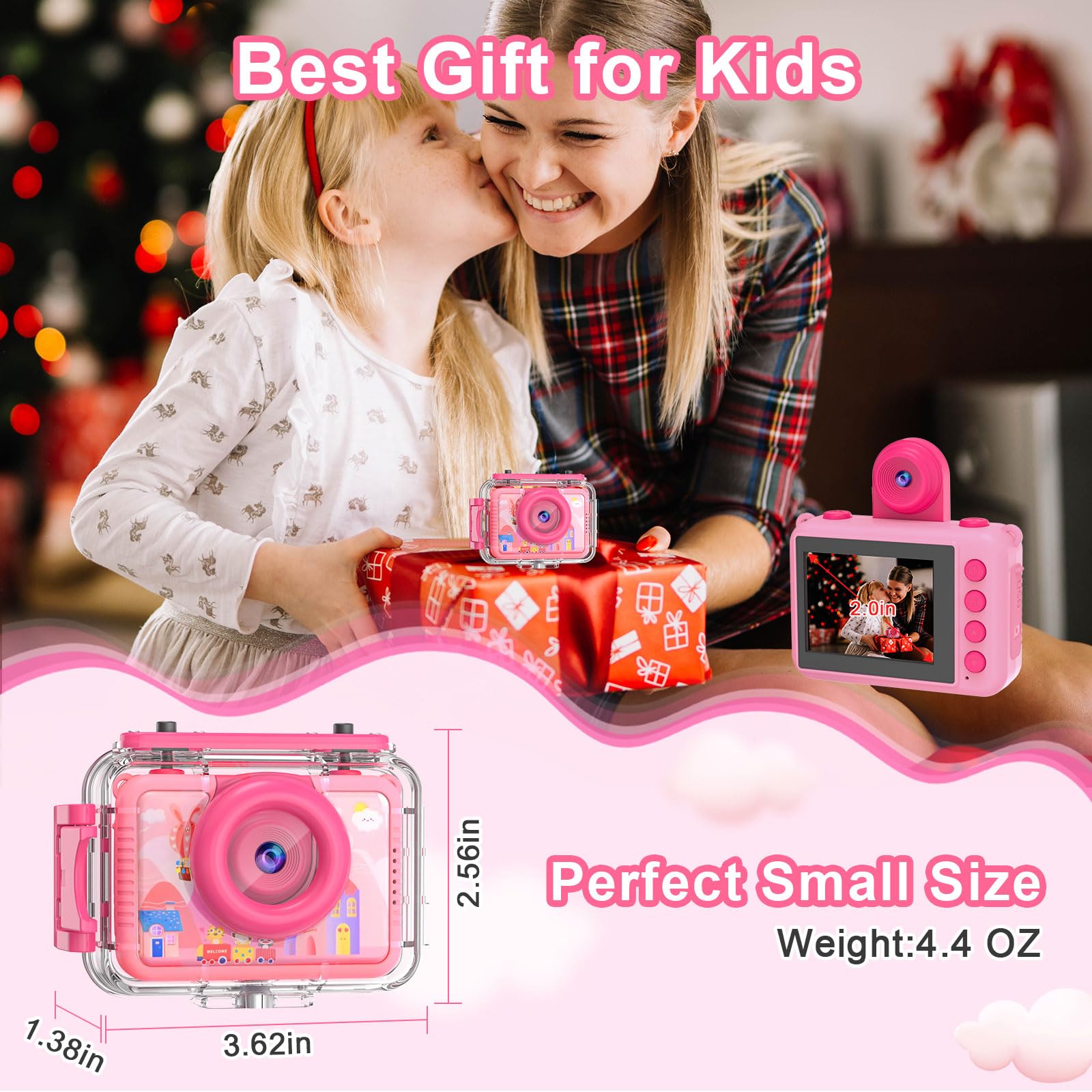 Kids Digital Waterproof Camera - 2024 Upgrade Underwater Camera for Kids with 2.0