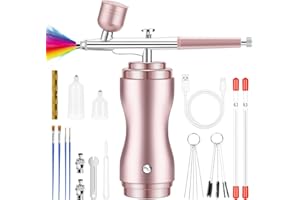 COSVII Airbrush Kit with Compressor Rechargeable Cordless Portable High-Pressure Air Brush Set with 0.3mm/0.5mm Nozzle and Cleaning Brush Set for Painting Art Model Makeup Nail Cake Decorating Tattoo Pink