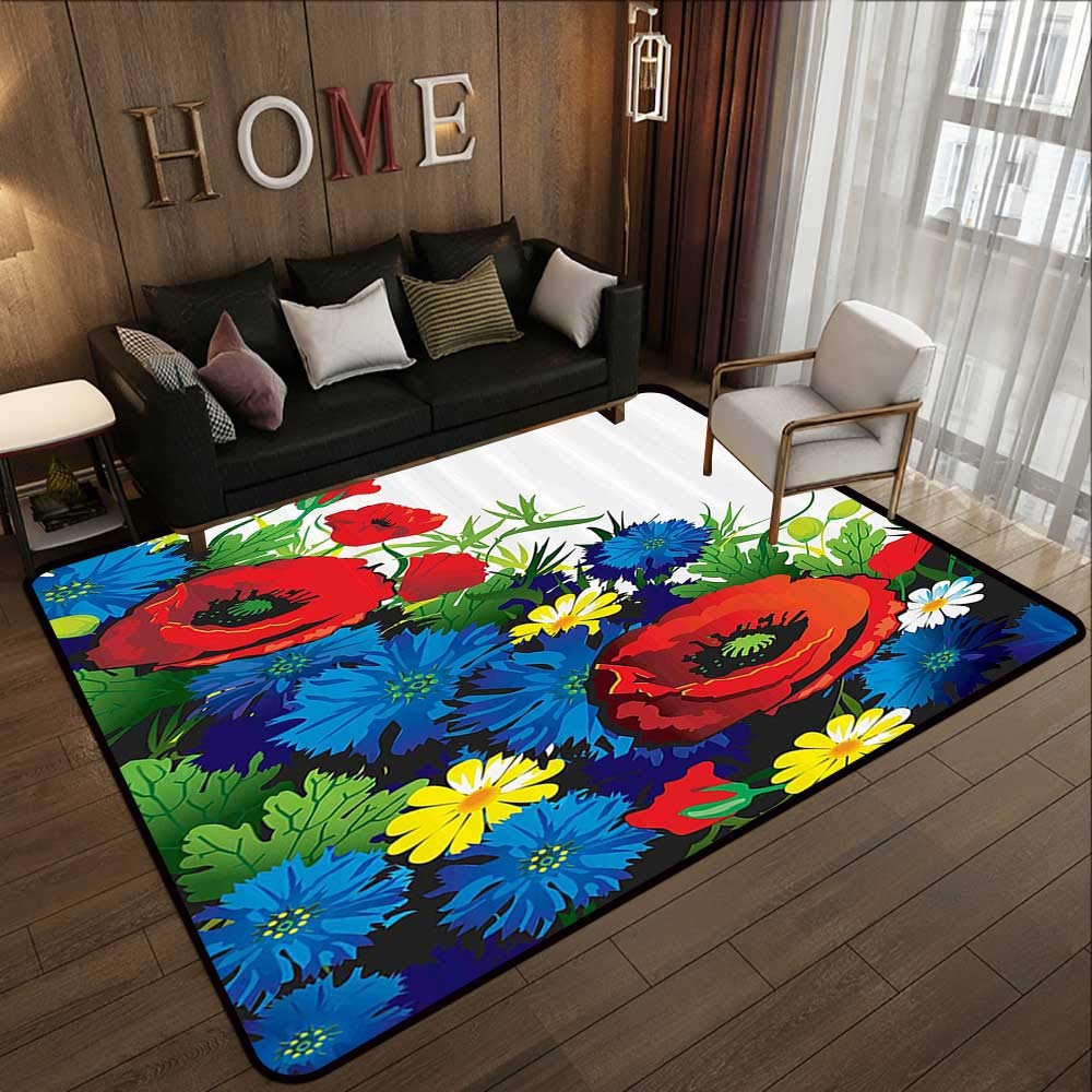 Living Room Rugs，Floral, Vibrant Flower Bouquet with