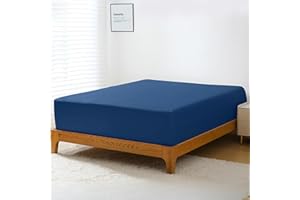 GOKOTTA Fitted Sheet Only - 16 Inch Pocket Bamboo Rayon Fitted Sheet, Super Soft and Cooling Bottom Sheet with 4 Elastic Corner Straps(Navy Blue, Queen Size)