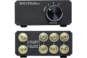 SOLUPEAK U31 Premium RCA Switch Box, 3 in 1 Out Audio Switch, Stereo Switch Box with Signal Lossless, Sturdy Aluminum case Strong Anti-Interference, Compact Connector Distributor RCA Splitter Boxes