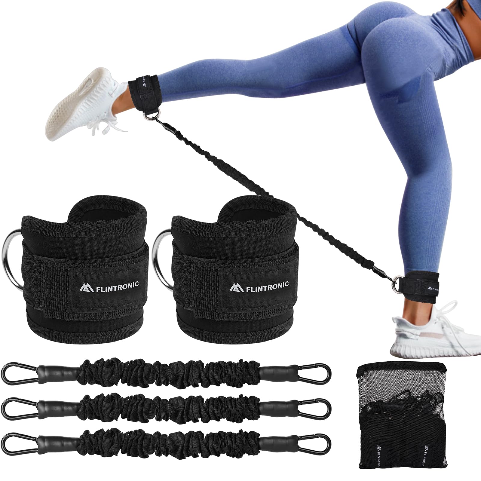 flintronic Resistance Bands Set, Ankle Resistance Bands, Gym Cuffs with Double D-Ring, Resistance Bands Set with Ankle Straps, for Muscle Shaping Home Workouts and Fitness Training