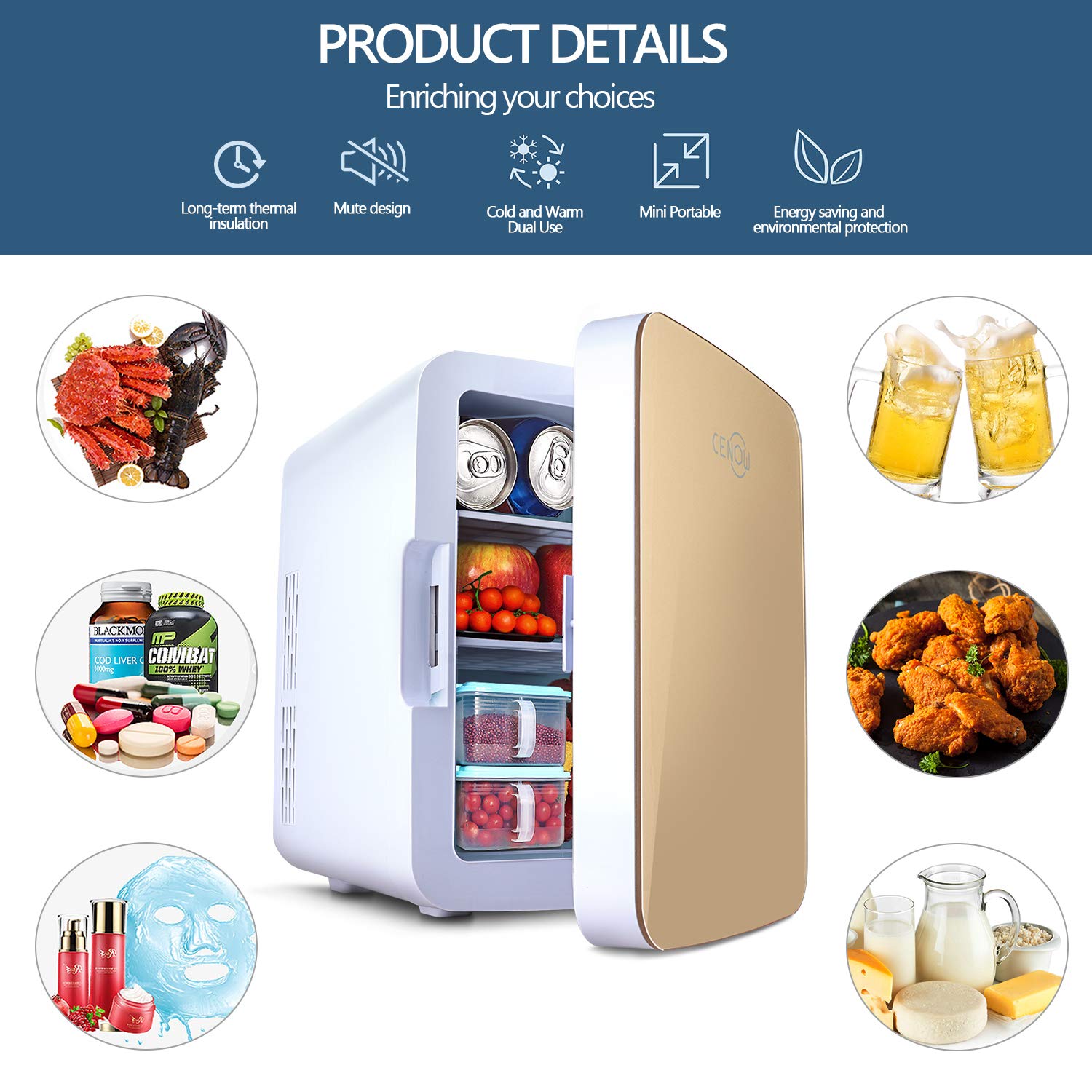 Mini Fridge with Cooler and Warmer, 10 Liter Large Capacity Portable