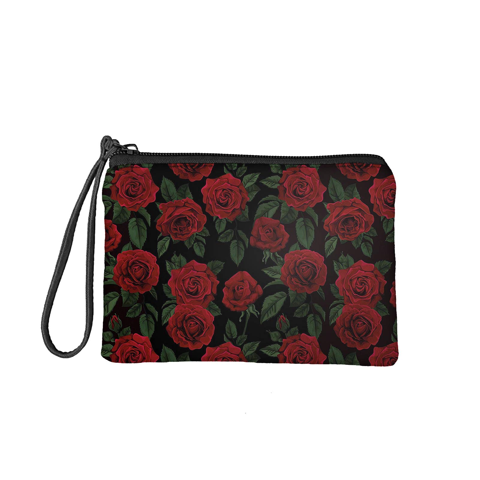 Pizding Red Rose Cosmetic Bag Outdoor Travel Portable Make-up Case Small Toiletry Handy Bag for Women Ladies Zipper Closure Pouch Storage Clutch Purse