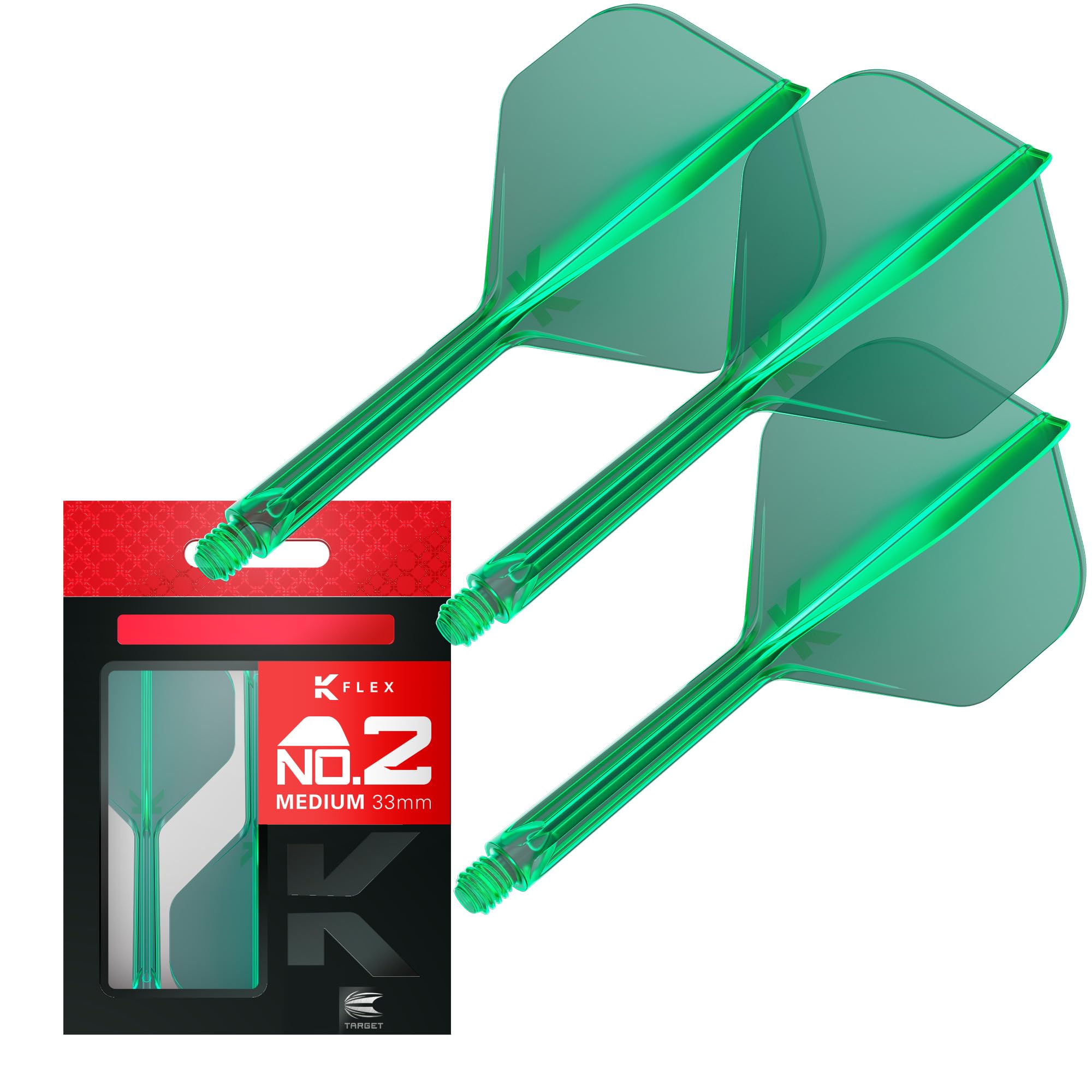 Target Darts K Flex Integrated Dart Flights And Shafts, No.2 Green (Medium) | Pack Of 3 K-Flex – No2, Kflex All In One Moulded Dart Flight & Stem | Professional Dart Accessories