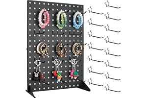 VACONICO Metal Pegboard Display Stand with 15 Peg Hooks, Tabletop Pegboard Shelf for Craft Shows & Fairs, Retail Stores, Vendors Arts and Crafts Finishing - 17x13 Inch & Black