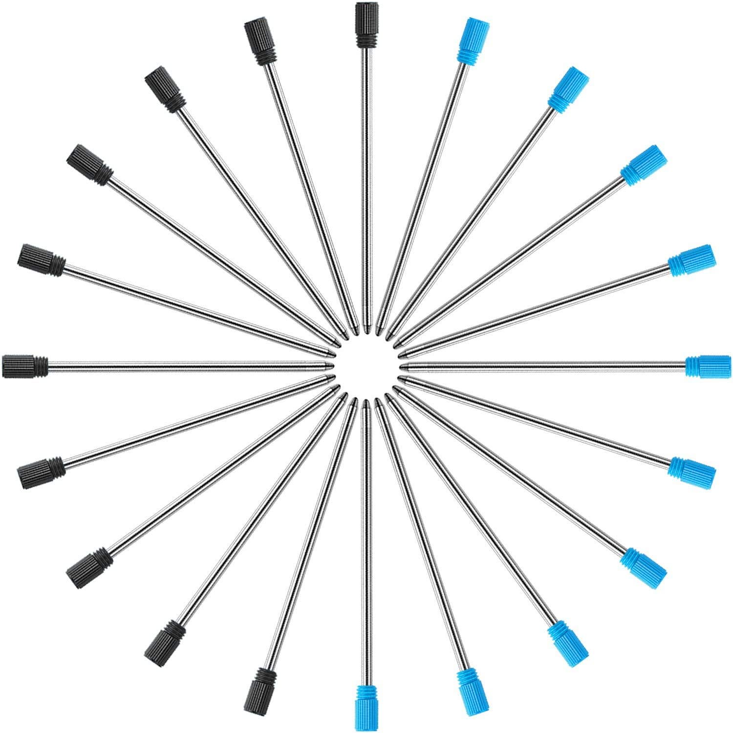 Ballpoint Pen Refills, Ballpoint Pen Refill, 2.75 Inch Ballpoint Pen Refills for Diamond Crystal Stylus Pens and Ballpoint Pens with Black Velvet Bag, Black and Blue, Pack of 20