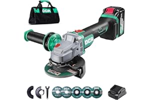 DCA Cordless Angle Grinder 4-1/2 inch, 20V Brushless Motor 8500RPM, Battery Grinder Tool-Free Guard, 4.0Ah Battery & Charger, Power Electric Cut Off Tool with 6 Discs for Cutting, Grinding, Polishing