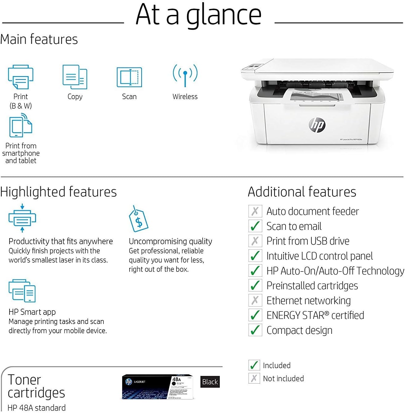 HP LaserJet Pro M29w Wireless All-in-One Laser Printer, Works with Alexa (Y5S53A)