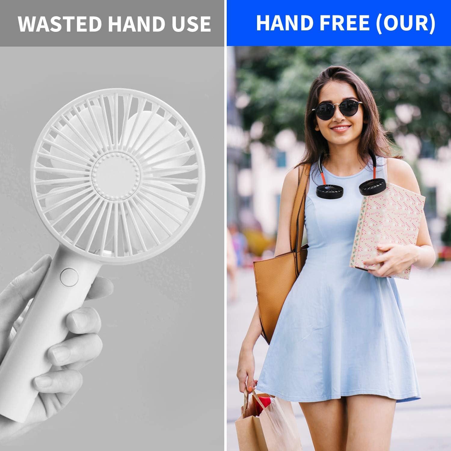Portable Neck Fan, Hand Free Personal Mini Fans USB Rechargeable,360 Degree Free Rotation for Traveling, Sports, Office, Reading (3 Speed Adjustable, Headphone Design) Wearable Neckband Cooler (Black): Sports & Outdoors