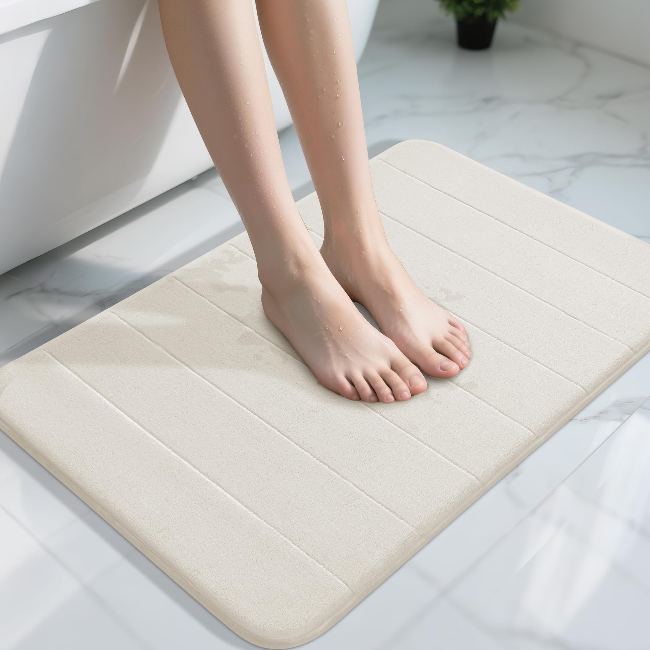 Yimobra Memory Foam Bath Mat Large Size, 51 x 81 cm, Soft and Comfortable, Super Water Absorption, Non-Slip, Thick, Machine Wash, Easier to Dry for Bathroom Floor Rug, 51 x 81 cm, Cream