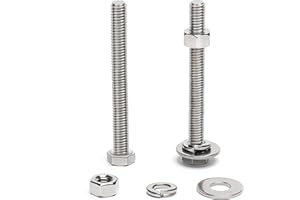 (16 Sets) 1/4-20 x 3 Hex Head Screw Bolt, Nuts, Flat Washer & Spring Lock Washers, 18-8 (304) Stainless Steel, Fully Threaded, by Skvltvfyt