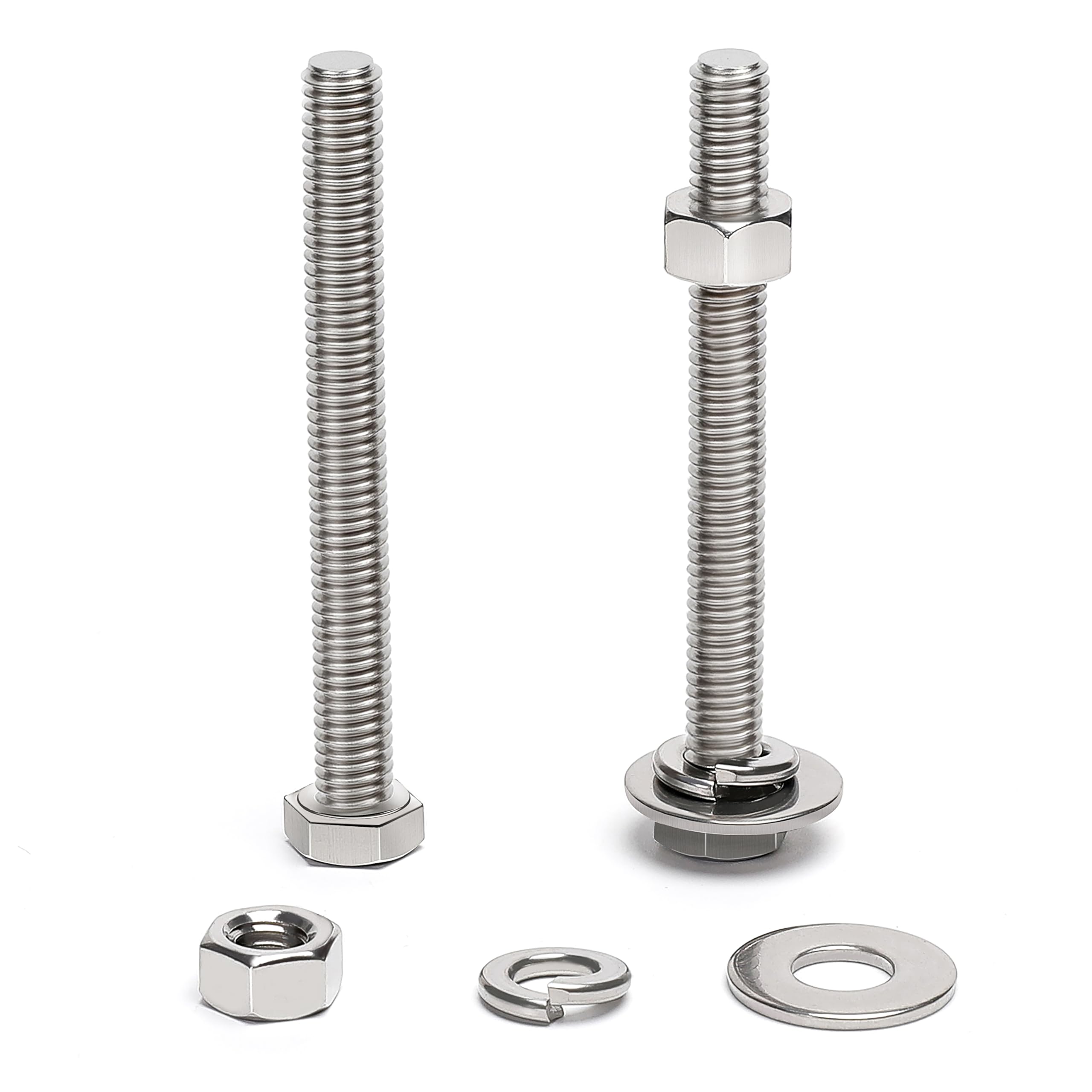 Photo 1 of (16 Sets) 1/4-20 x 3 Hex Head Screw Bolt, Nuts, Flat Washer & Spring Lock Washers, 18-8 (304) Stainless Steel, Fully Threaded, by Skvltvfyt