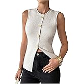 Verdusa Women's Old Money Button Up Sweater Vest Lightweight Cozy Sleeveless Knit Tops