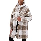 Ltvoo Girls Plaid Coats Kids Jacket Button Long Sleeve Fall Winter Coat Lapel Outerwear Plush Fleece Jackets for 8-12 Years