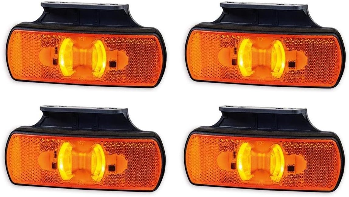 4x 12V 24V orange amber LED side marker lights + rubber brackets E marked for truck tipper lorry caravan camper van bus