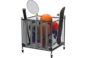 UNITEDPOWER Ball Storage Rolling Cart, Multi Sports Ball Basket Organizer, Metal Ball Storage Bin, Ball Cage for Garage or Gym, Indoor and Outdoor.