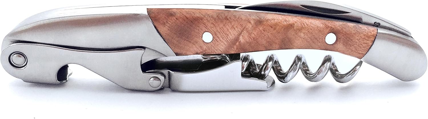 Plantvibes ® Professioneller Korkenzieher & Flaschenöffner, Sommelier & Laguiole Kellnermesser, Extralange Spirale mit Beschichtung, Doppelhebel Handling & Kapselheber (Weißes Kageki-Holz)