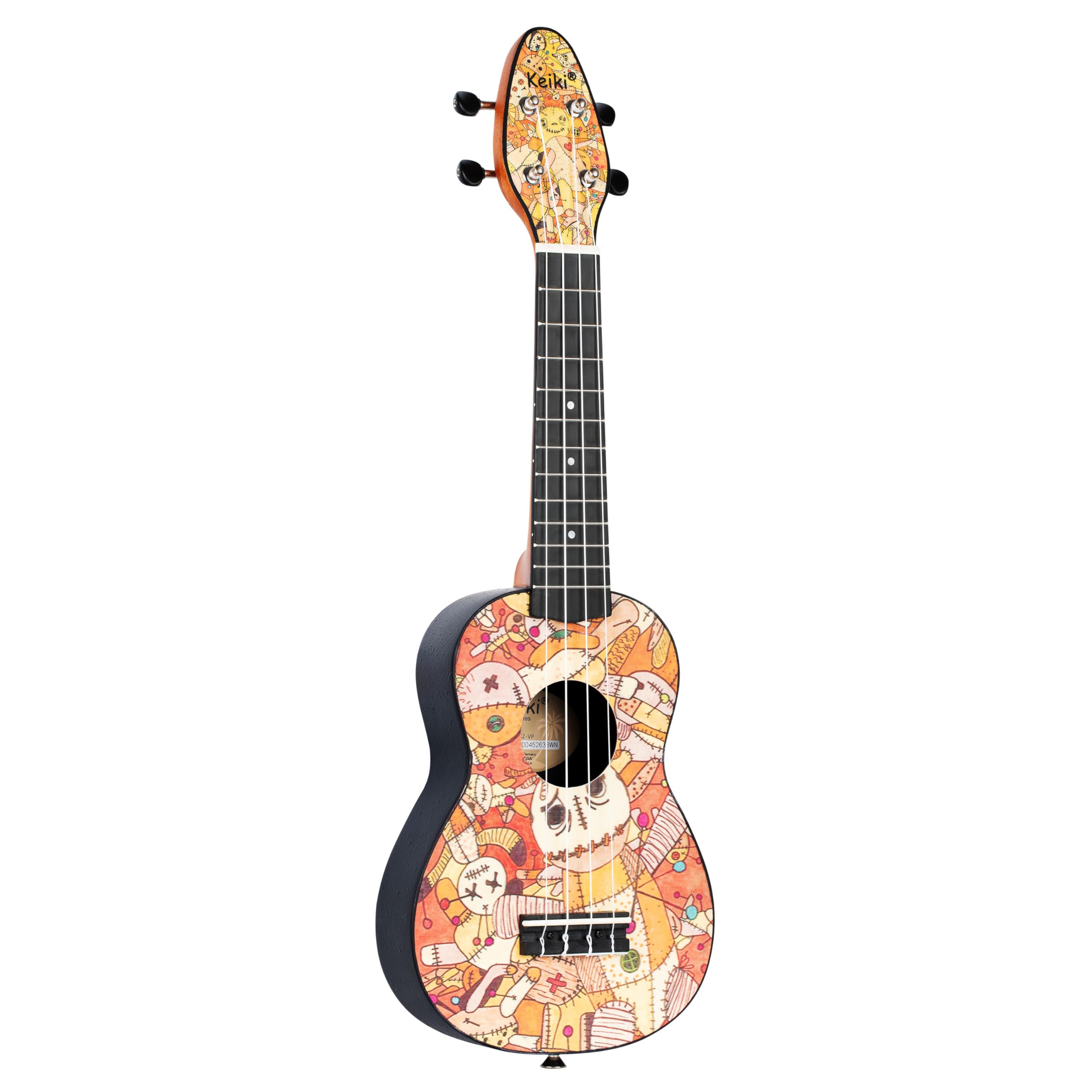 Ortega Guitars Soprano Ukulele Acoustic – Keiki K2 Series – Including Accessories – Agathis, ABS, Voodoo Puppet (K2-VP)
