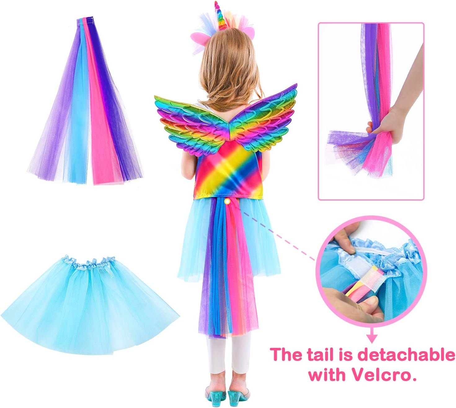 Jeowoqao Girls Princess Dress up Trunk Set 19 Pcs, Rainbow Unicorn