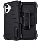 Yowtrey for Phone Case iPhone 16 Plus Case Black with Belt Clip Heavy Duty Holster for ShockPlusof Cases,3 Layers of Sturdy,Military Grade Defender Cover for iPhone 16 Plus Cases Black 6.7 Inch