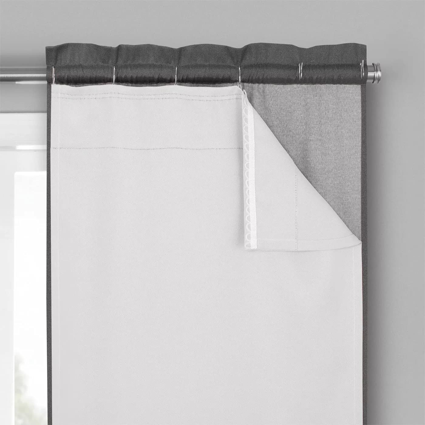 Eclipse Solid Minimalist Blackout Thermal Liner for Window Curtains with Drapery Hooks (2 Panel Set), 27" x 80", White — image 1