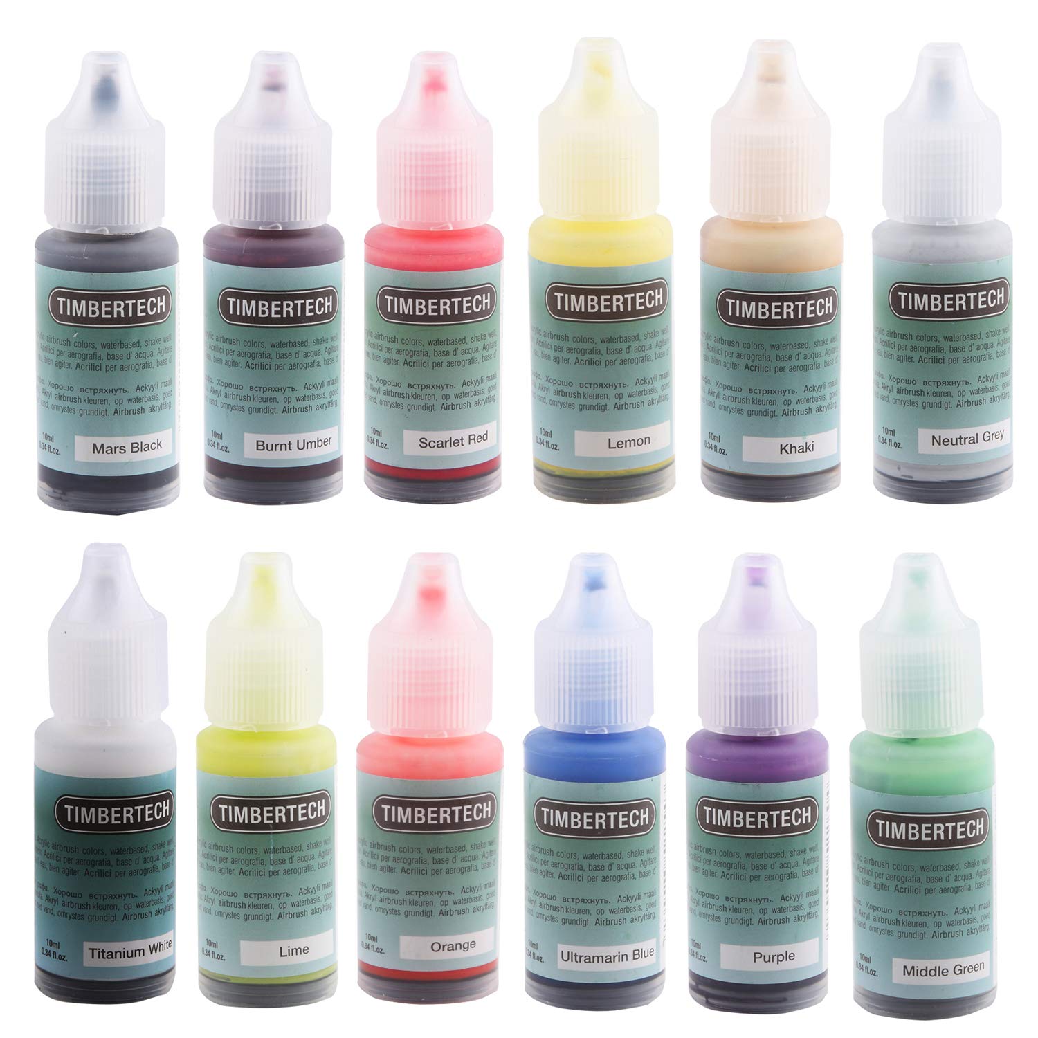 TIMBERTECH Acrylic Paints Airbrush Colors 12 * 10ml Model Air Base Multicolour Paints Set Airbrush Paints