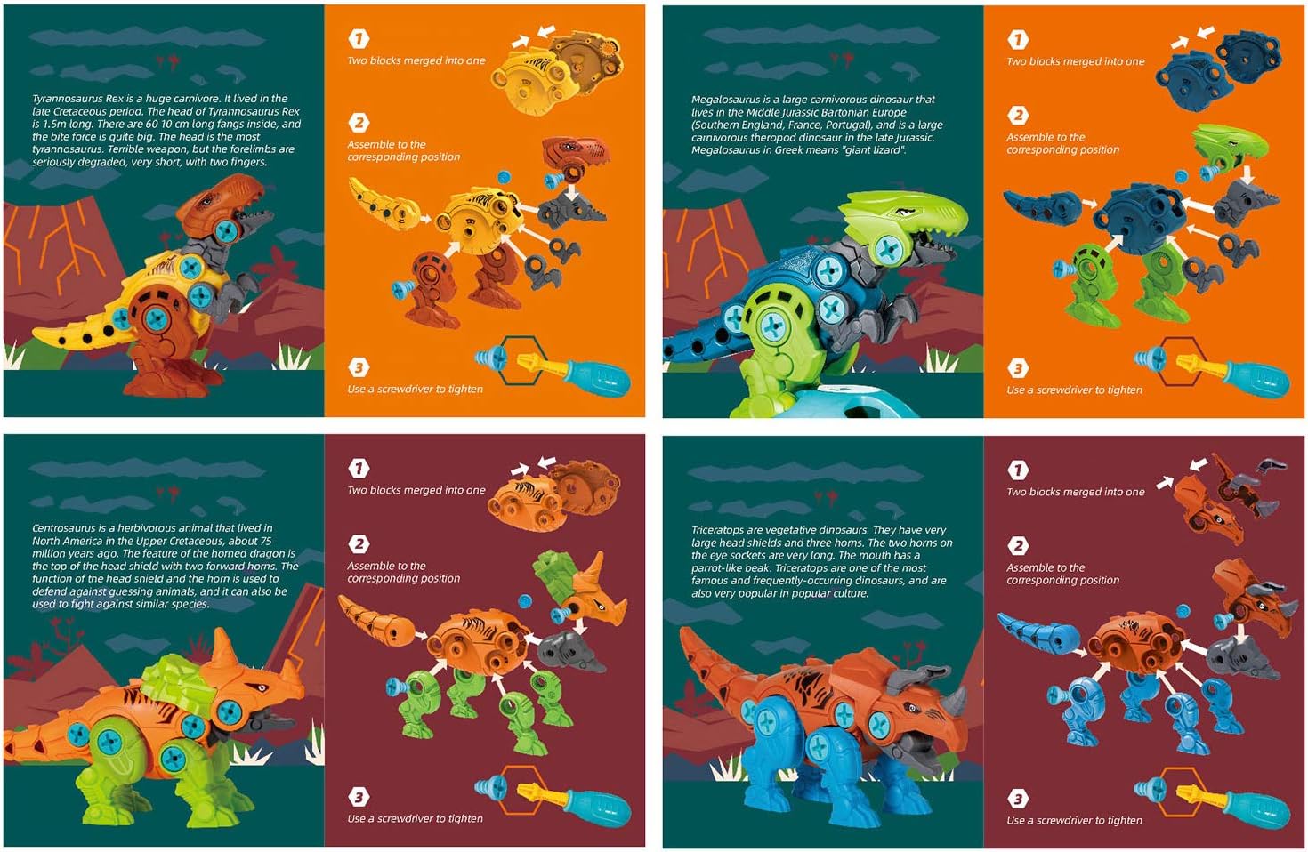 STAY GENT Take Apart Dinosaur Toys for Kids with Electric Drill 4 Packs DIY Dinosaur Educational STEM Building Toy - Image 5