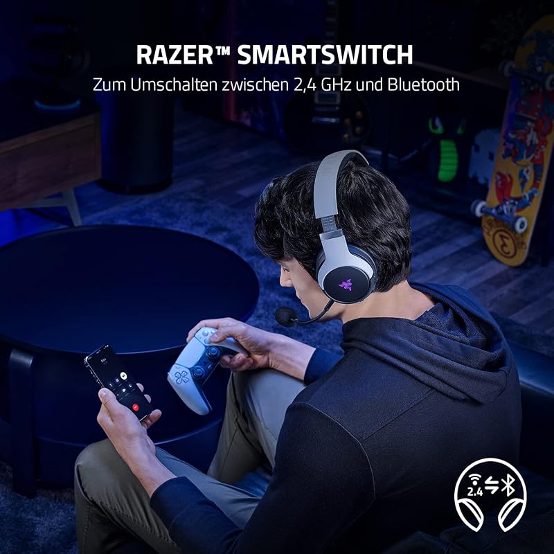 Kaira Pro - Dual Wireless PlayStation 5 Headset mit Haptik HyperSense, 50 mm-Treiber, Hyperclear Kardioiden-Mikrofon, Lautstärkeregler, SmartSwitch, RGB Chroma Schwarz-Weiß