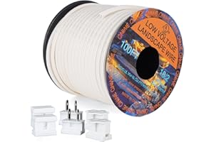 QNIAIE 18 Gauge 2 Conductor Wire - SPT-1 White Wire 100FT with 4 Vampire Plugs 2 Wire Connectors - 18 AWG Stranded Wire - Direct Burial Electrical Wire for Landscape Lighting