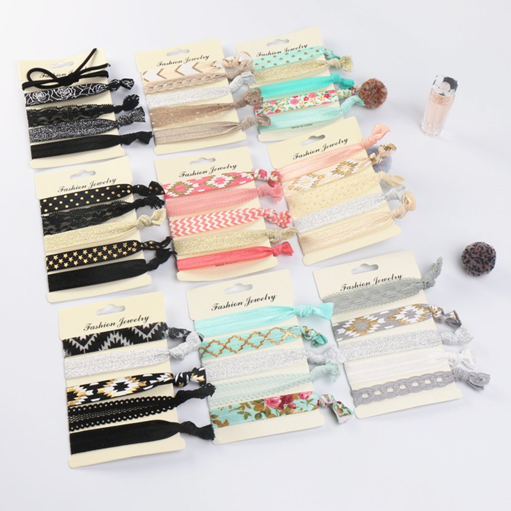 45 Pcs Showpower No Crease Gold Foil Lace Elastic Hair Band
