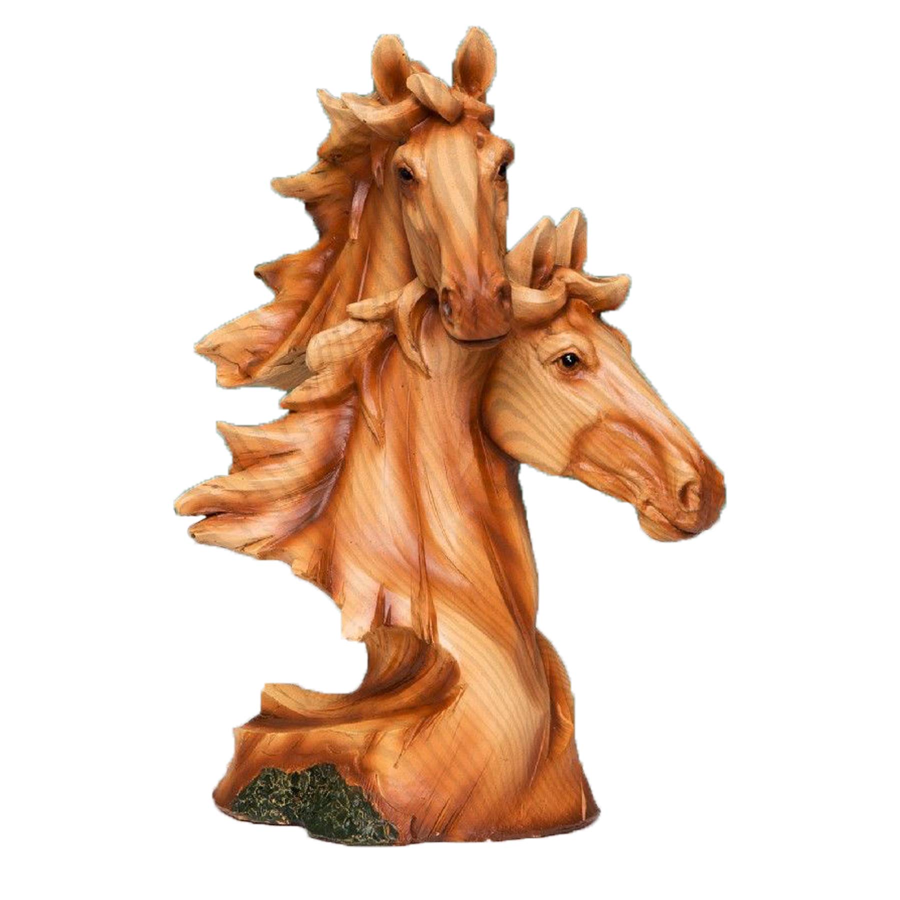 Widdle Celebrations Wood Effect Resin Statue Ornament Figurine by Naturecraft - Two Horse Heads 18cm