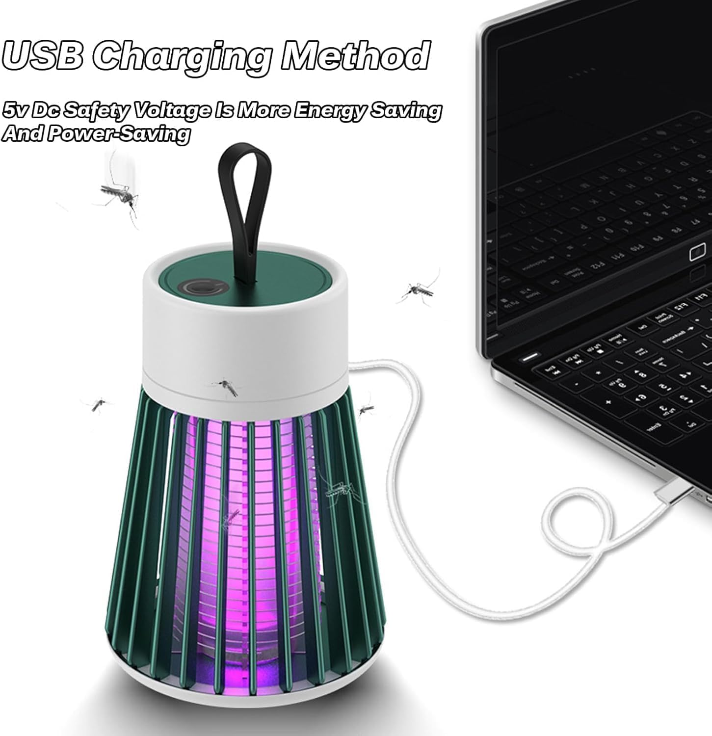 MozzGuard Mosquito Zapper, 2026 Moskito Lampe,Tragbar Mosquito Killer Lampe, Insektenvernichter Elektrisch Mit USB-Kabel,Mückenlampe für Drinnen DraußenInsektenvernichter Schlafzimmer (Grey) 3