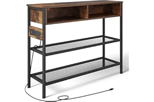 HAIOOU Console Table with Outlets & USB Ports, 41" Entryway Table with Metal Shelves, 2 Open Storage Drawers, Sturdy Modern Sofa Tables Behind Couch for Living Room Hallway,Kitchen
