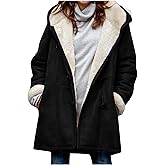 AI'MOURI Windproof Sherpa Lined Outerwear for Women Winter Fleece Hooded Overcoat with Pockets Warm and Thicken Parka Jacket