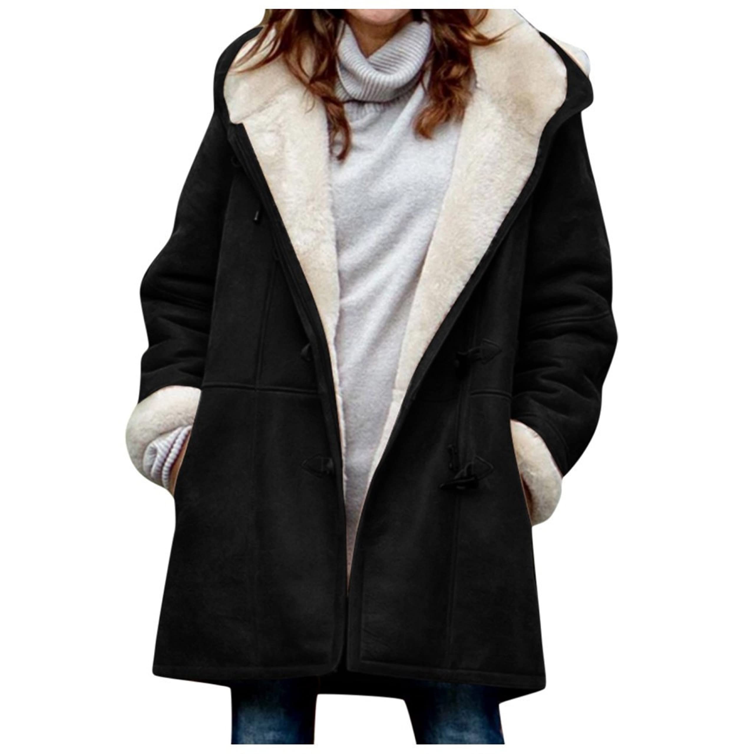 Photo 1 of AI'MOURI Windproof Sherpa Lined Outerwear for Women Winter,Fleece Hooded Overcoat with Pockets, Warm and Thicken Parka Jacket Outdoor