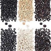 PH PandaHall 2400pcs Flat Round Wood Beads 3 Colors Wood Coin Beads Yellow/Brown/Black Wooden Loose Spacer Bead Unfinished Disc for Jewelry Necklace Bracelet Craft Making Home Macrame, 8mm/6mm