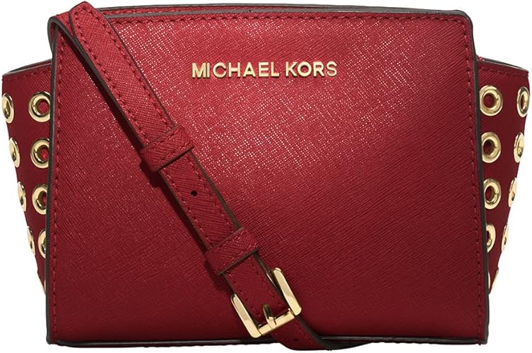 Michael Kors Women's Selma Grommet Red Mini Messenger Crossbody Handbag