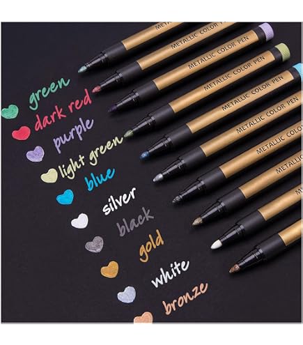 12 Colors Metallic Marker Pen Medium Point Metallic Markers For Rock Painting, Black Paper, Card Making, Scrapbooking Crafts Round-12 Colors