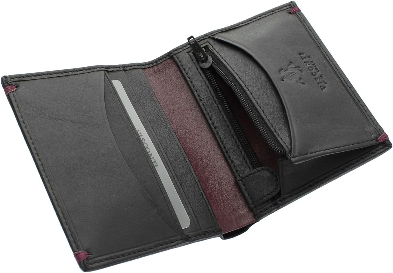 VISCONTI Alpine Collection BRIG Slim Leather Wallet RFID Blocking AP61 Black/Burgundy - Image 3