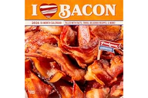 I Love Bacon | 2026 12 x 24 Inch (Hanging) Monthly Square Wall Calendar | Plastic-Free | BrownTrout | Fun Humor Food