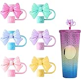 6Pcs Straw Cover for Starbucks Cup, 7-8MM Silicone Straw Topper Cap for Tumblers, Cute Bow Reusable Straw Protector Accessories Compatible with Starbucks Cups