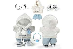ARTST 17cm Doll-Clothes-Outfit-Set,6PCS Casual Style Designer Doll Clothing Accessories for 17cm Dolls Boys-Hoody+Jeans+Small Camera+Glasses+Canvas Shoes(No Doll)